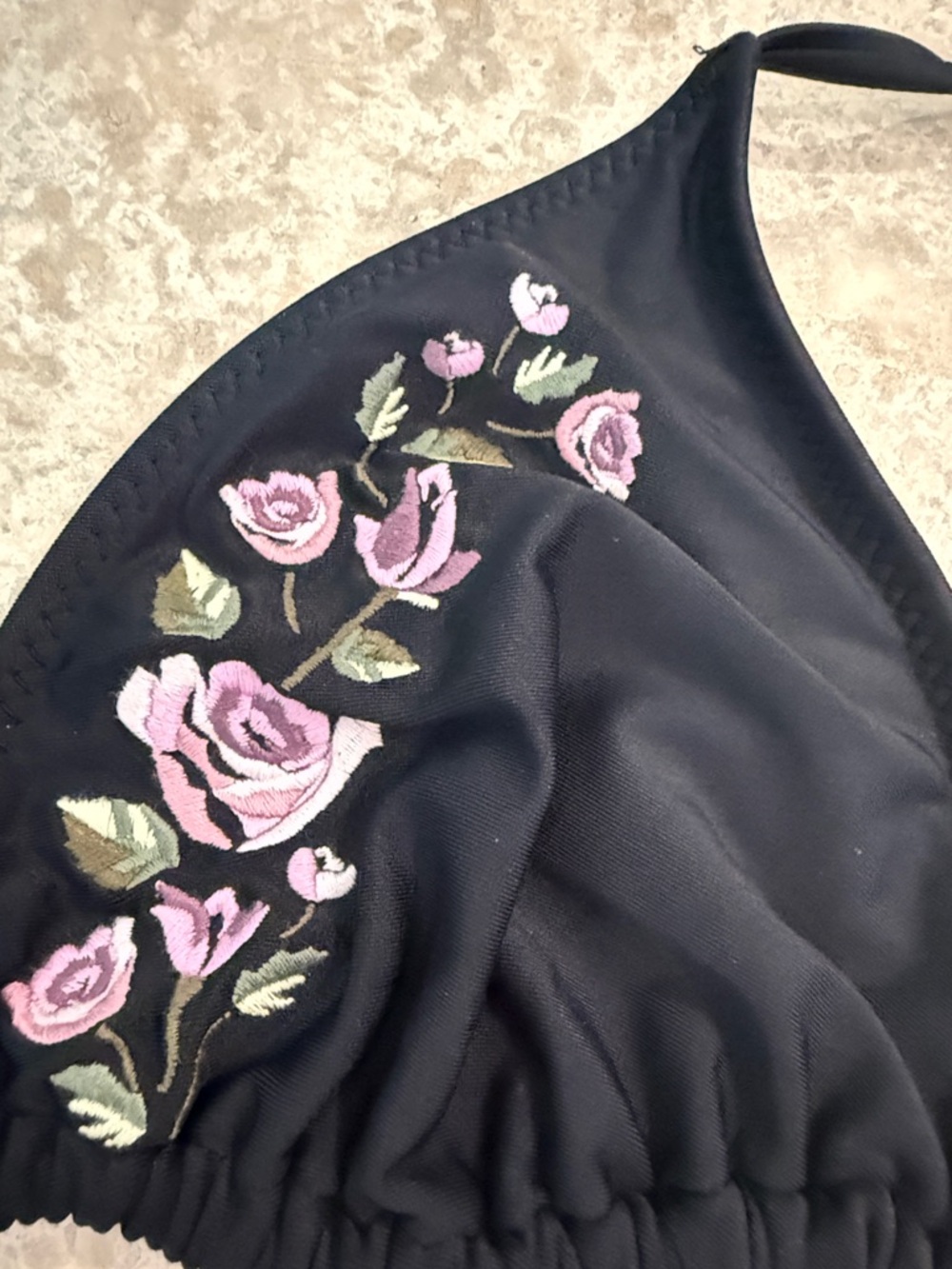 Mossimo Black Floral Embroidered Triangle Bikini Top - Picture 3 of 8